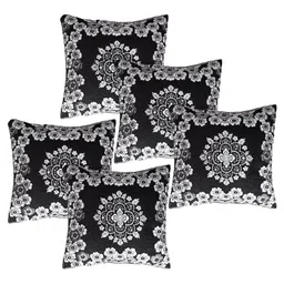 Kuber Industries Embossed Black & White 5 Pieces Floral Cotton Square Cushion Covers image 2