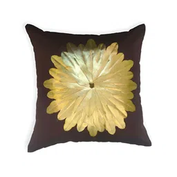 MONKDECOR Brown & Gold-Toned 5 Pieces Floral Embellished Silk Square Cushion Covers image 3