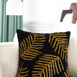 YWULY Black & Beige Floral Embellished Square Cushion Cover image 3