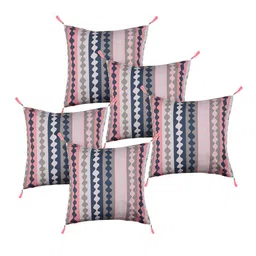 Kuber Industries White & Pink 5 Pieces Geometric Square Cotton Cushion Covers image 3
