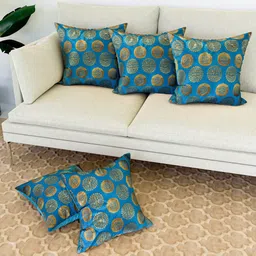 Kuber Industries Blue & Gold Toned 5 Pieces Ethnic Motifs Printed Cushion Covers image 3