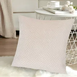 Tesmare Beige 2 Pieces Geometric Quilted Velvet Square Cushion Covers image 5