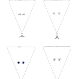 PRIVIU Set of 4 Silver Plated Artificial Stones German Silver Jewellery Set image 2