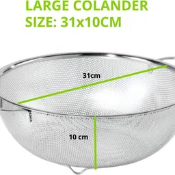 freshome Round Stainless Steel Colander for Washing Vegetables Fruits Rice Strainer Large Colander image 3