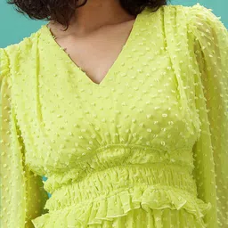 Tokyo Talkies Self Design Puff Sleeve Mini Fit & Flare Dress image 3