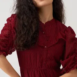 SIDYAL Self Design Georgette Fit & Flare Puff Sleeve Dress image 5