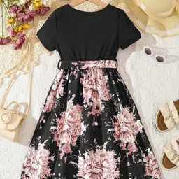 BAESD Floral Printed Round Neck Short Sleeves Fit & Flare Dress image 5