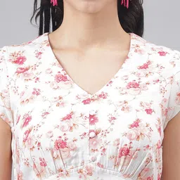 Latin Quarters Floral Printed Gathered Fit & Flare Dress image 3