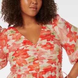 Forever New Women Floral Print Tiered Puff Sleeves Fit and Flare Dress image 2