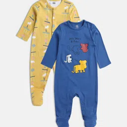 MINI KLUB Infant Boys Pack Of 2 Printed Pure Cotton Sleepsuits-picture-33