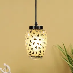 Devansh White & Silver-Toned Mosaic Glass Hanging Lamp image 3