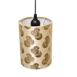 Homesake Gold-Toned Printed Leaf Hanging Cylinder Ceiling Lamps image 4