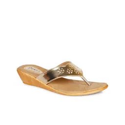 Denill Gold-Toned Glossy Finish Wedges with Floral Laser Cuts image 5