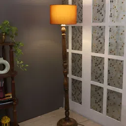 TU CASA Red & Brown Mango Wooden Cylindrical Shaped Floor Lamp image 2