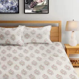 FABINALIV Floral Printed 300 TC Super King Bedsheet with 2 Pillow Covers image 2
