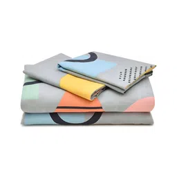 RRC Pink & Grey Geometric 144 TC King Fitted Bedsheet with 2 Pillow Covers image 3