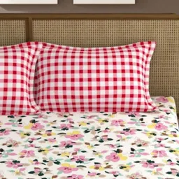 Bajo's White & Pink Floral Cotton 350 TC King Bedsheet With 2 Pillow Covers image 3