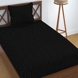 Homefab India Black 2 Pieces Striped Cotton 180 TC Single Bedsheet With 2 Pillow Covers image 3