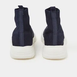 Styli Men Navy Blue And White Woven Design High-Top Slip-On Sneakers image 3