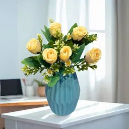 1 Pcs Artificial Flower Roses Fake Sticks Bunch for Home Decor 12 inch Yellow Yellow Rose Artificial Flower-image-37