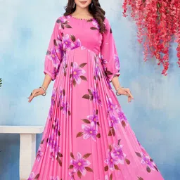 Floral Print Georgette Stitched Flared/A-line Gown-image-77