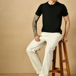 white leapard Men Loose Fit Mid Rise Beige Jeans image 4