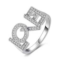 MYKI Silver-Plated CZ Studded Love Initial Finger Ring image 2