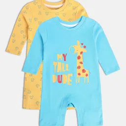MINI KLUB Infant Boys Pack Of 2 Conversational Printed Pure Cotton Rompers-picture-27