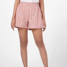 Striped Women Pink Regular Shorts-image-66