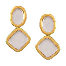 Silvermerc Designs Gold-Plated Kundan Geometric Drop Earrings image 2