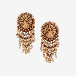Kushal's Fashion Jewellery Gold-Plated Beaded Classic Antique Drop Earrings image 2