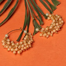 SOHI Gold-Plated Pearl-Beaded Classic Hoop Earrings image 2
