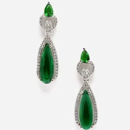ZENEME American Diamond studded Teardrop Shaped Drop Earrings image 5