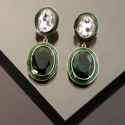 Rubans Gold Plated Emerald Crystal Teardrop Shaped Drop Earrings image 3