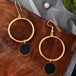Silvermerc Designs Gold-Toned Circular Gold-Plated Drop Earrings image 2