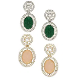 OOMPH Set Of 2 American Diamond-Studded Oval Drop Earrings image 2