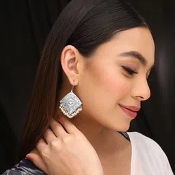 Priyaasi Silver-Plated Oxidised Contemporary Drop Earrings image 2