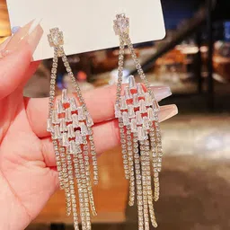 Shining Diva Fashion Gold-Plated Crystals Stone Studded Contemporary Drop Earrings image 3