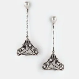 SHAYA Silver-Toned Contemporary Drop Earrings image 2