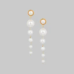 DN Creation Artificial Beads Gold Plated Drop Earrings image 2