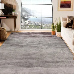 qaaleen Grey Abstract Silk 5 ft x 7 ft Hand Tufted Carpet image 1