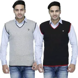 a n enterprises Men Solid V Neck White, Black Sweater-picture-14