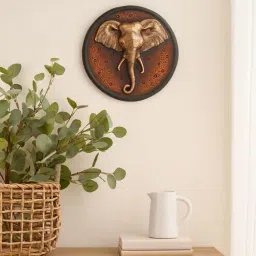 Ashnam Elephant Head Wall Art - Maroon & Gold, 28.5cm-image-77