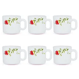 Larah by BOROSIL Red & White 6-Pieces Floral Printed Opalware Matte Mugs 100 ml image 2