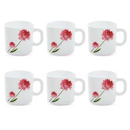 Larah by BOROSIL Pink & White 6 Pieces Floral Printed Opalware Matte Coffee Mugs 180 ml image 2