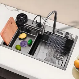 yavi global Digital Piano Sink:30x18x9 inches -Multifunctional Waterfall Sink with LED Light Digital Display 2-Button Control Panel & Nano Coating Single Bowl Kitchen Sink Vessel Sink image 2