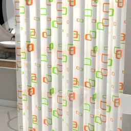 Kuber Industries 2-Pcs Green & Orange Printed Shower Curtains image 3
