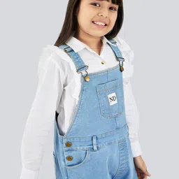 Olele Girls Cotton Denim Dungarees With Shirt image 2