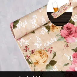 Kuber Industries Beige & Pink Floral Printed Shelf Liner Organiser image 2