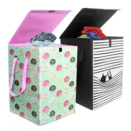 prettykrafts Set Of 2 Printed Foldable Laundry Bag With Lid & Handle image 2
